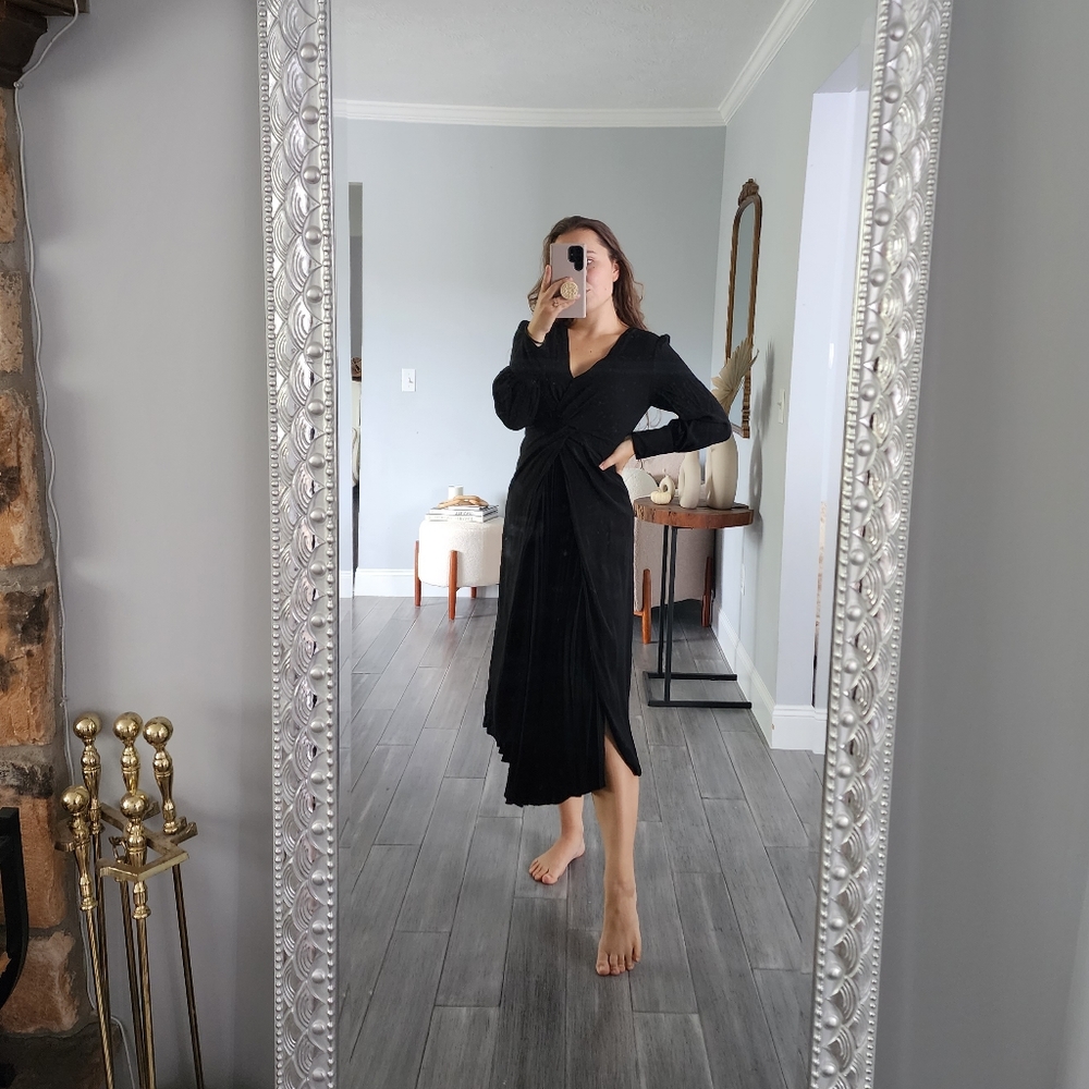 Sandro Paris Minella Twist Front Pleated Midi Dress